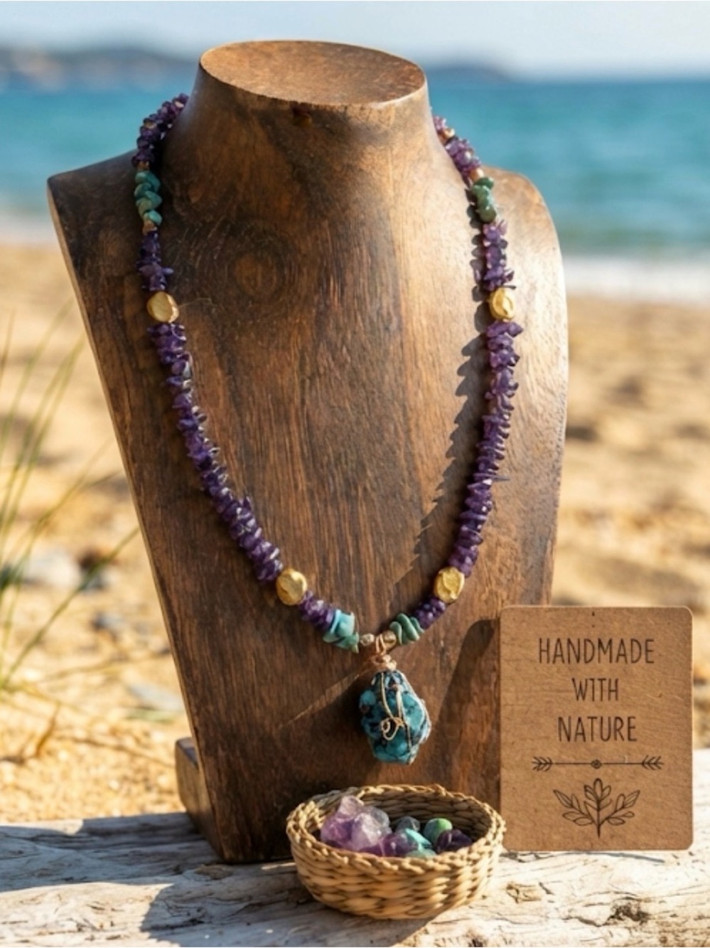 Handmade Gold Filled Raw Amethyst Crystal Wire Wrapped Pendant Necklace